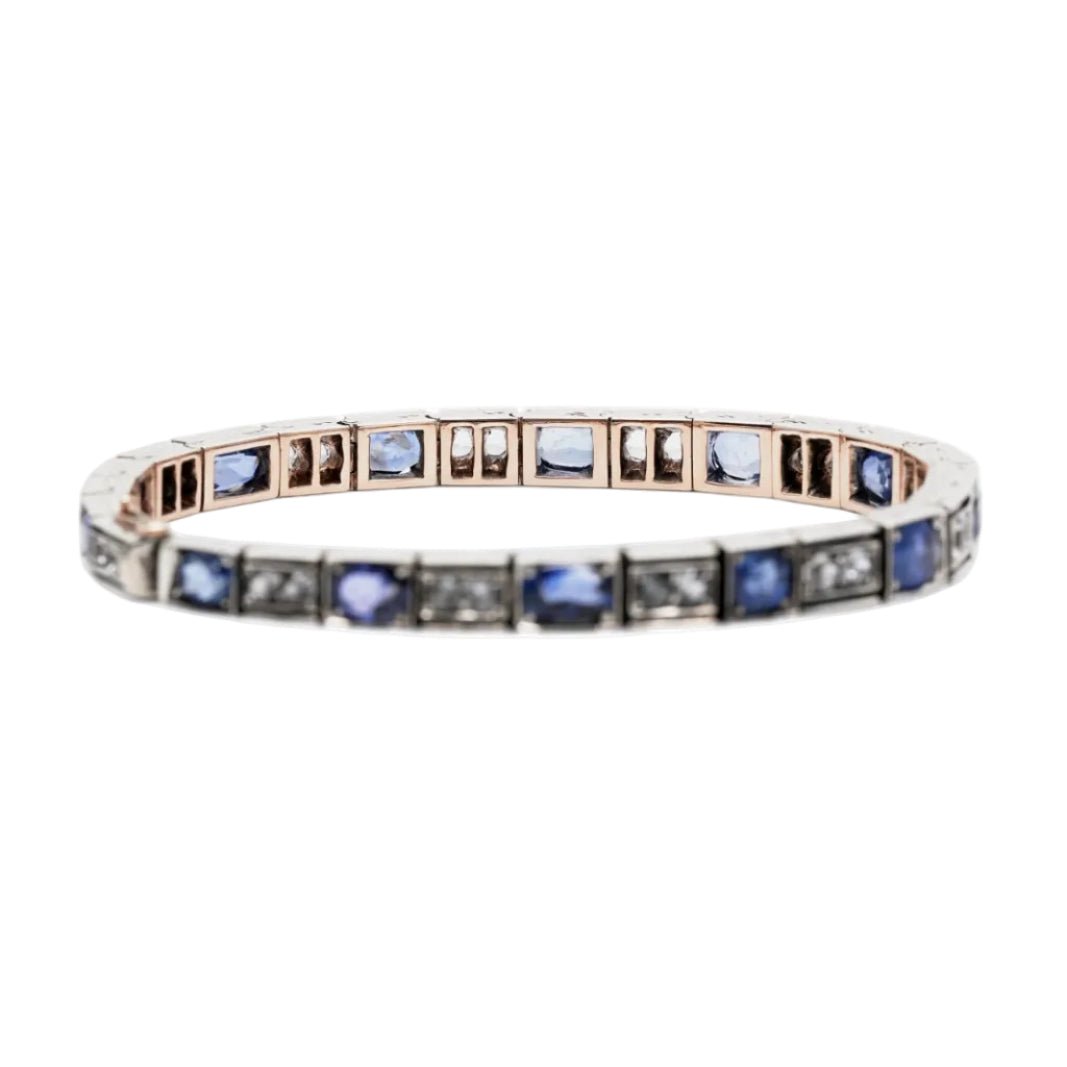 Bracelet Ligne en or jaune, argent et saphirs - Castafiore