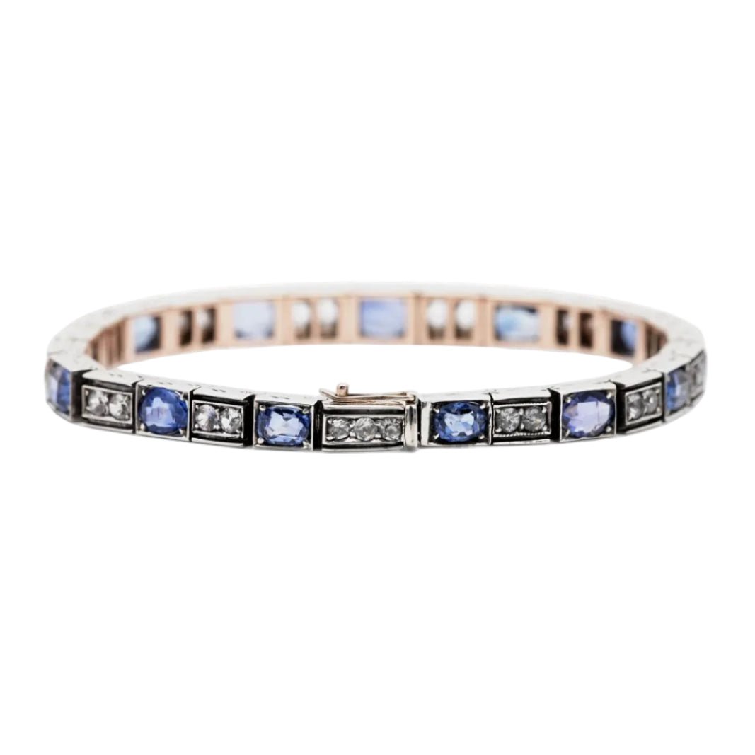 Bracelet Ligne en or jaune, argent et saphirs - Castafiore