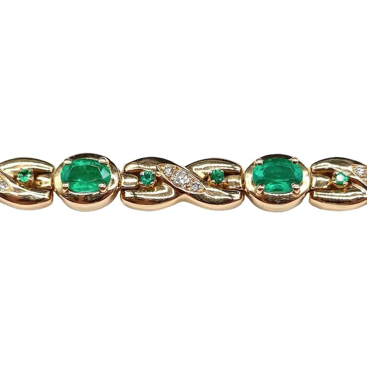 Bracelet Ligne en or jaune, émeraudes et diamants - Castafiore