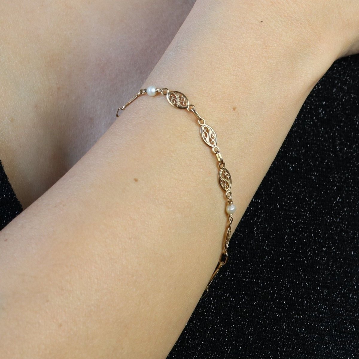 Bracelet Ligne en or jaune et perles - Castafiore