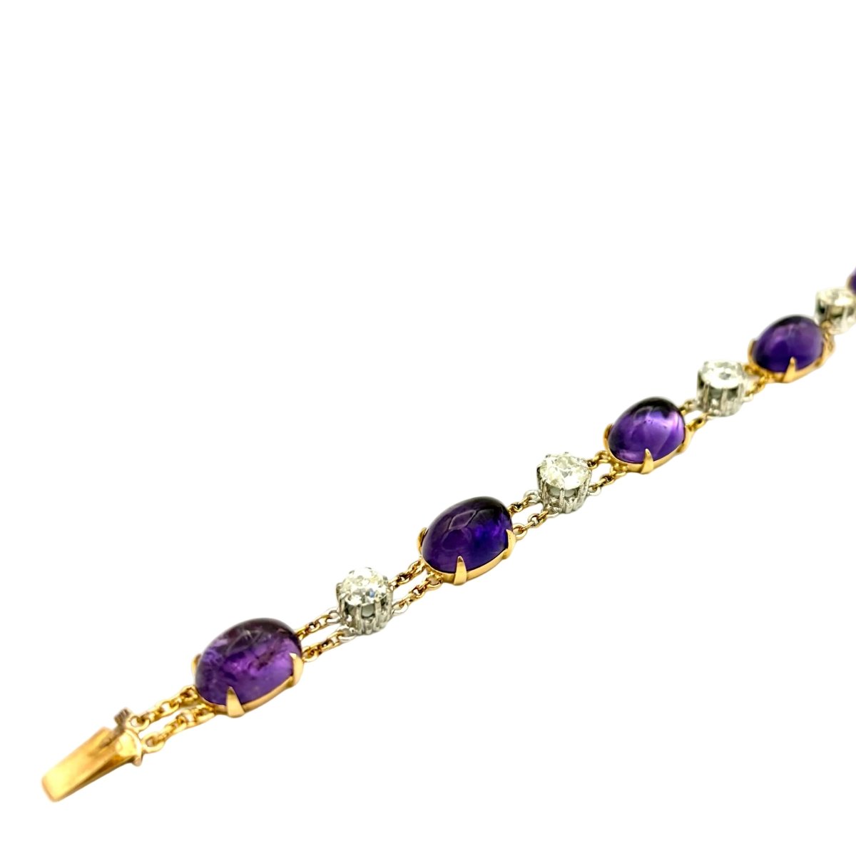 Bracelet Ligne en or jaune, platine, améthystes et diamants - Castafiore