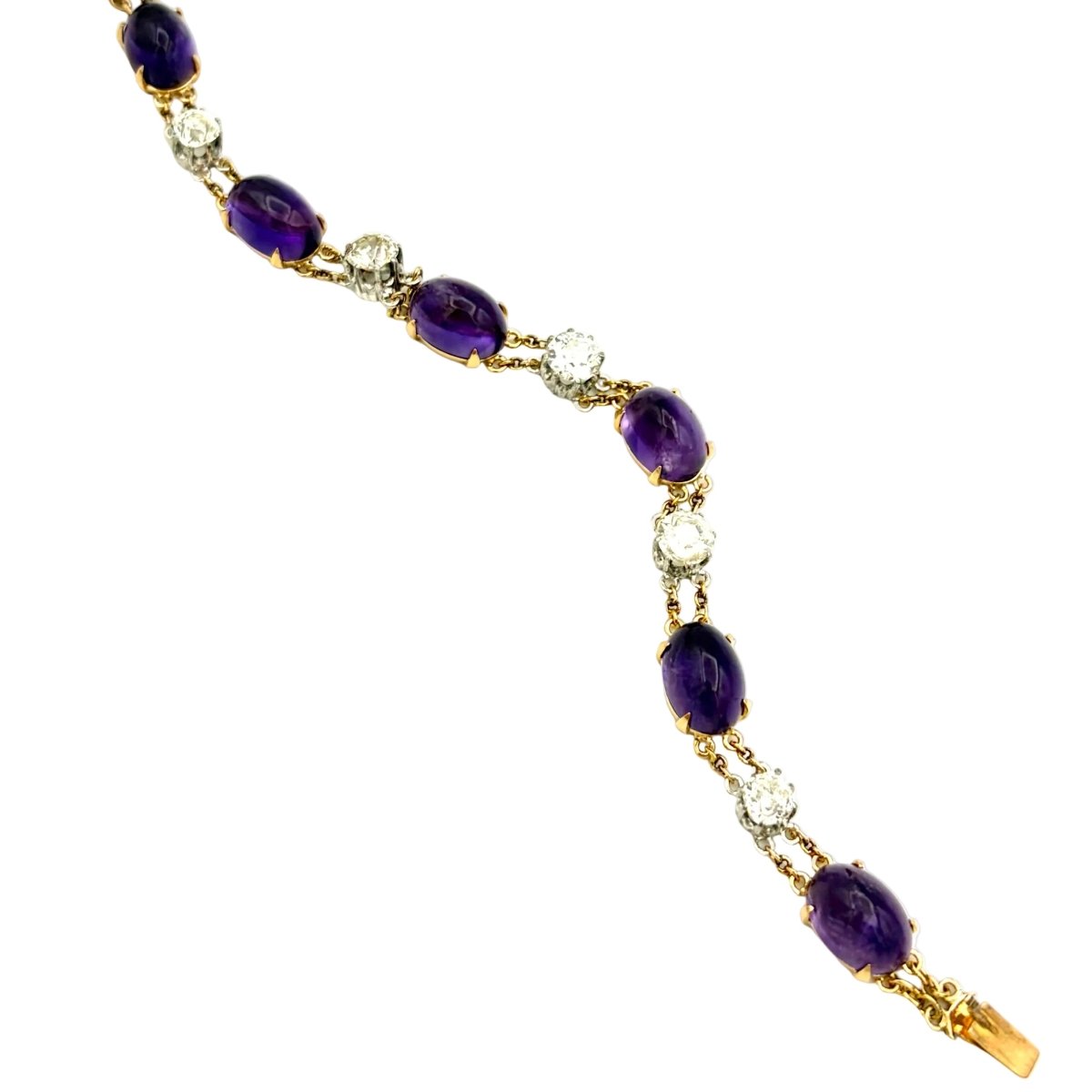 Bracelet Ligne en or jaune, platine, améthystes et diamants - Castafiore
