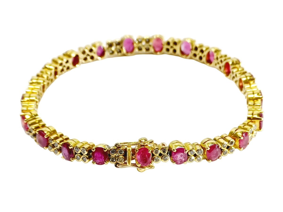 Bracelet Ligne en or jaune, rubis et diamants - Castafiore