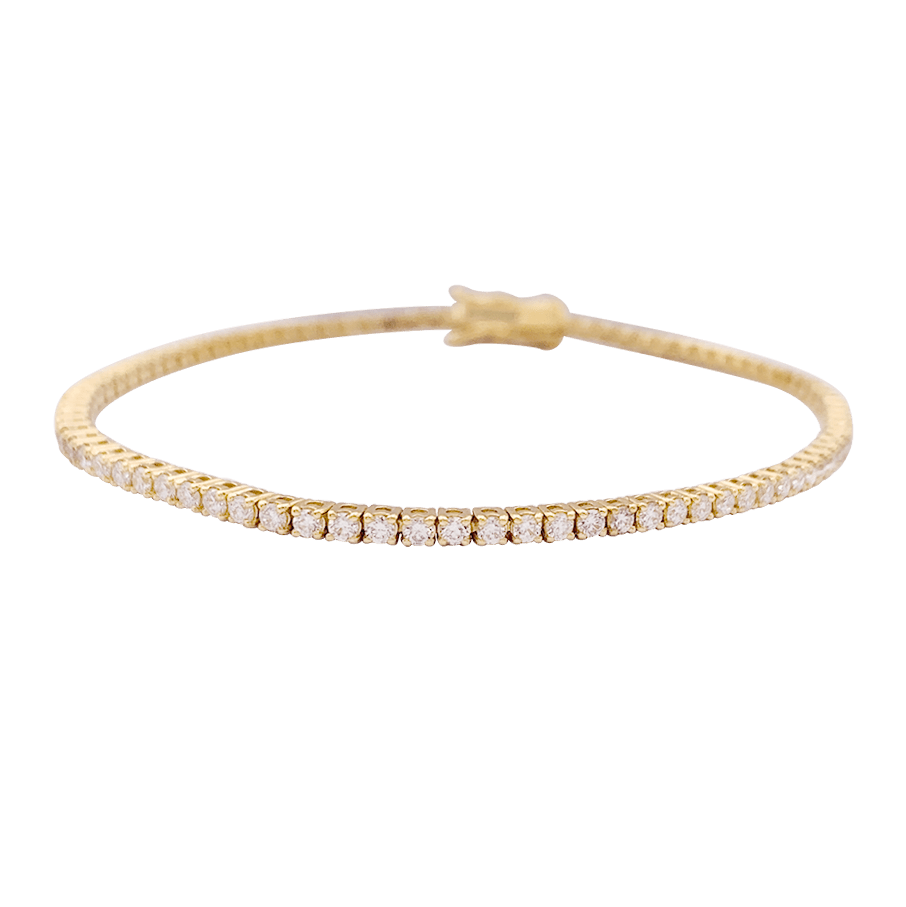 Bracelet ligne tennis or jaune, diamants. - Castafiore