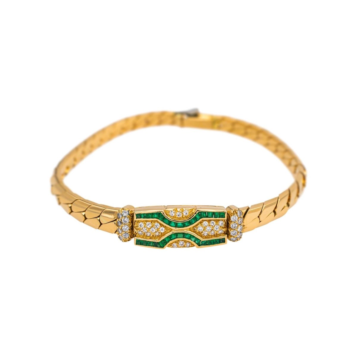 Bracelet Maille BOUCHERON en or jaune, émeraudes et diamants - Castafiore