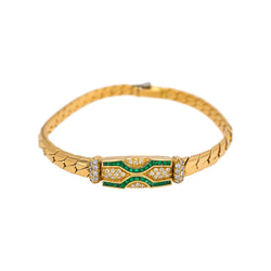 Bracelet Maille BOUCHERON en or jaune, émeraudes et diamants - Castafiore