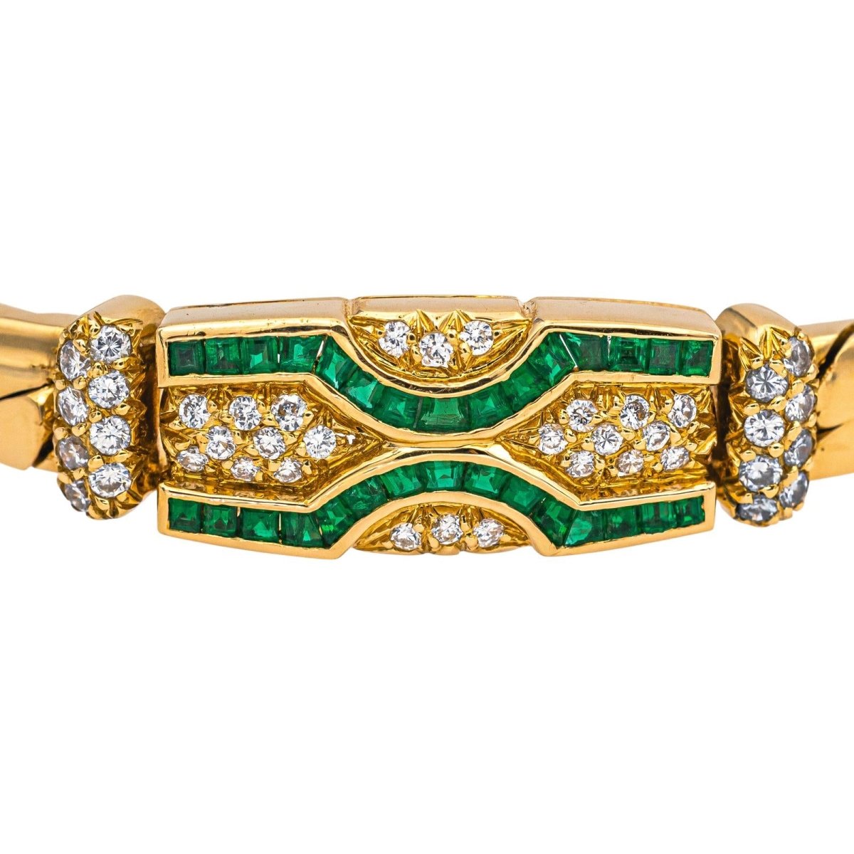 Bracelet Maille BOUCHERON en or jaune, émeraudes et diamants - Castafiore
