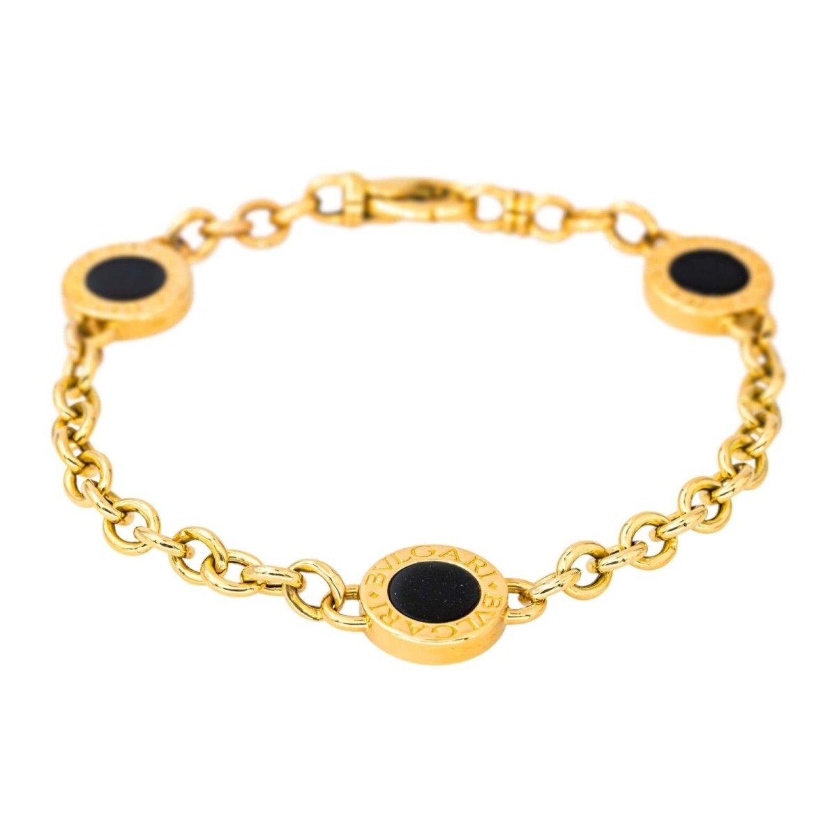Bracelet Maille BULGARI en or jaune et onyx - Castafiore