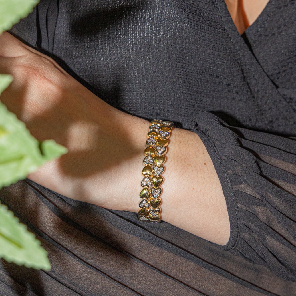 Bracelet Maille Coeurs en or jaune, or blanc et diamants - Castafiore