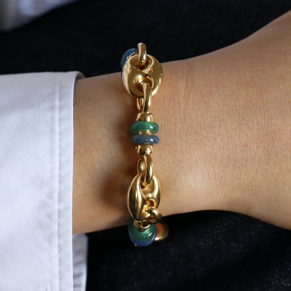 Bracelet Maille en or jaune, chrysoprase et calcédoine - Castafiore