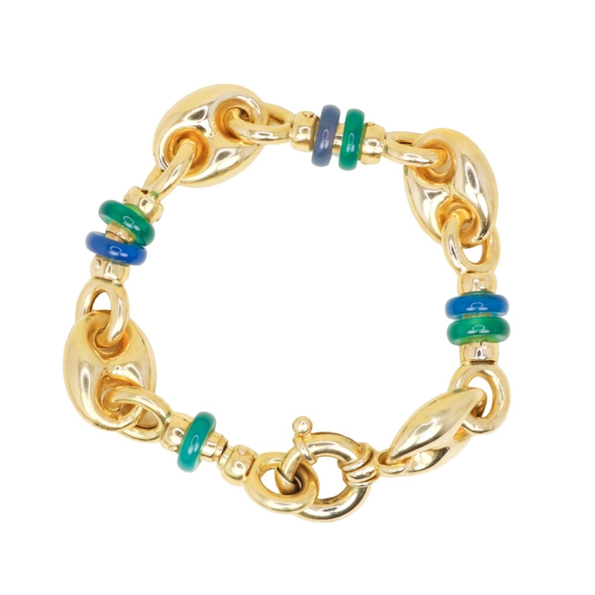 Bracelet Maille en or jaune, chrysoprase et calcédoine - Castafiore