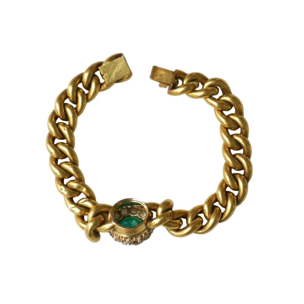 Bracelet Maille en or jaune, émeraude et diamants - Castafiore