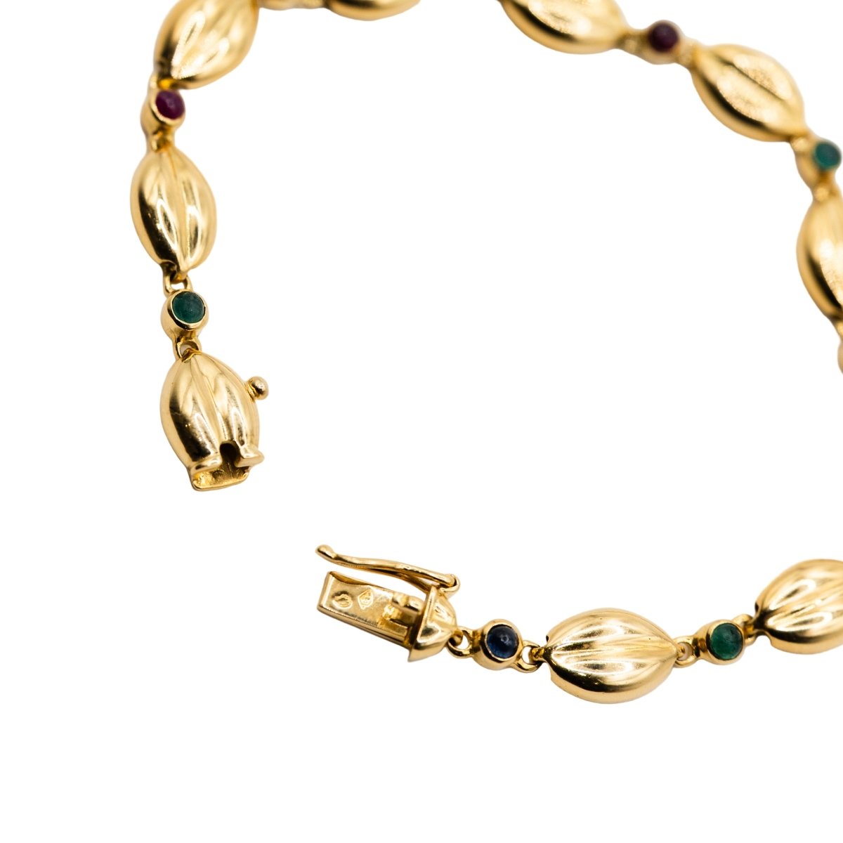 Bracelet Maille en or jaune émeraude, saphir et rubis - Castafiore