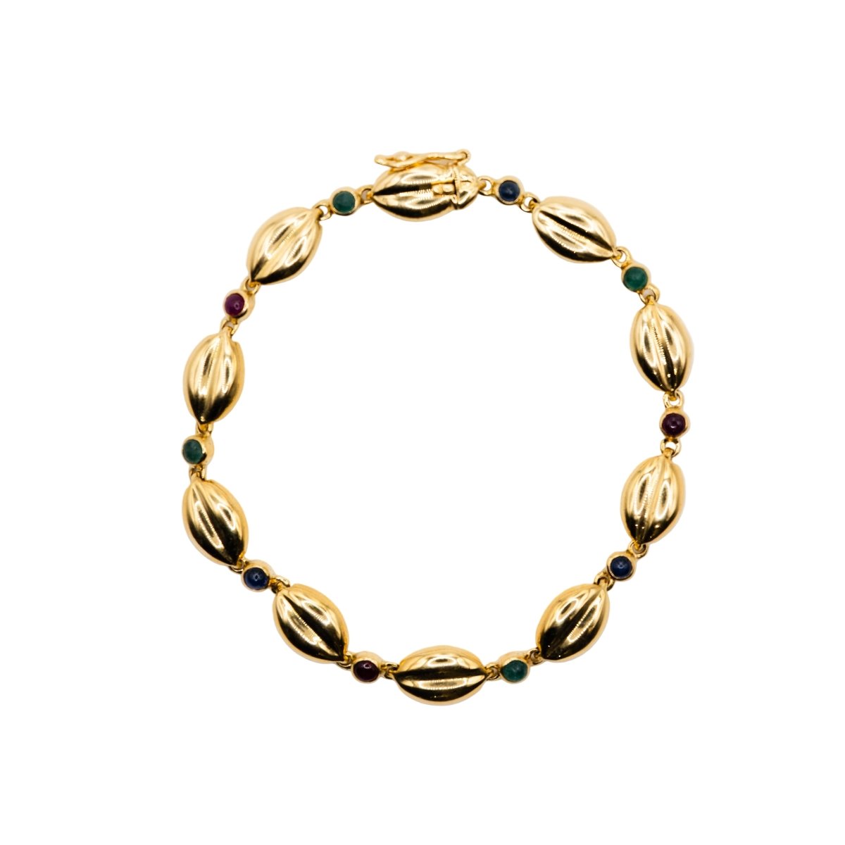 Bracelet Maille en or jaune émeraude, saphir et rubis - Castafiore
