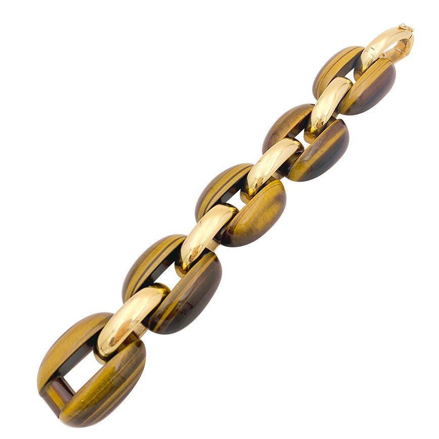 Bracelet maille en or jaune et oeil de tigre - Castafiore