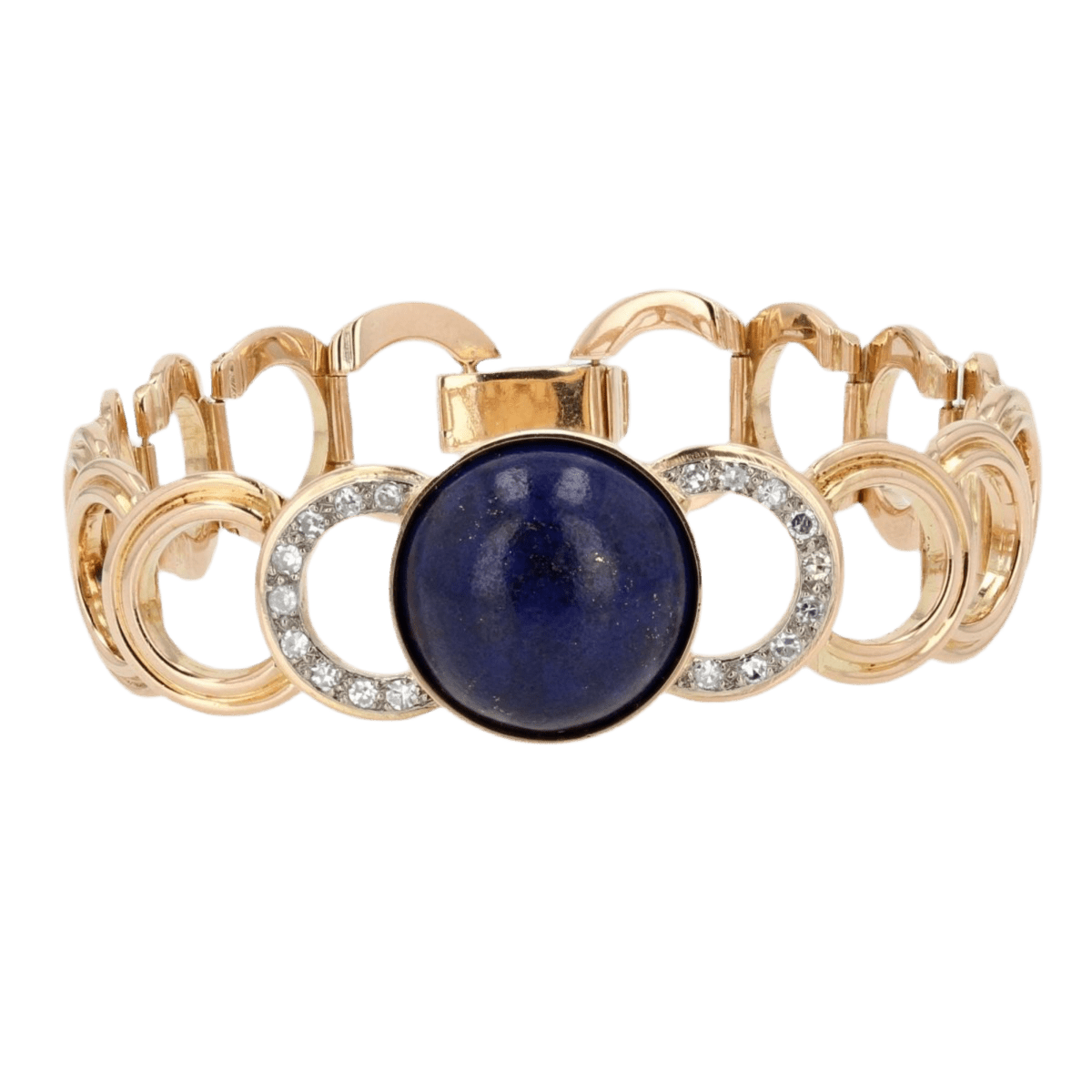 Bracelet Maille en or jaune, lapis - lazuli et diamants - Castafiore