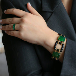 Bracelet Maille en or jaune, onyx et chrysoprase - Castafiore