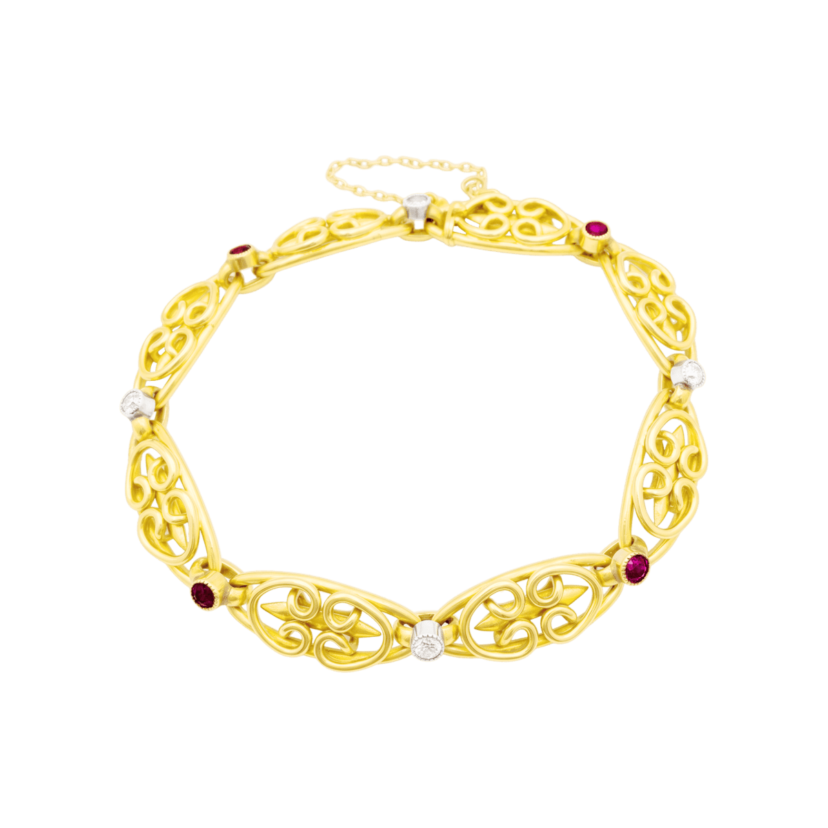 Bracelet Maille en or jaune, platine, rubis et diamants - Castafiore