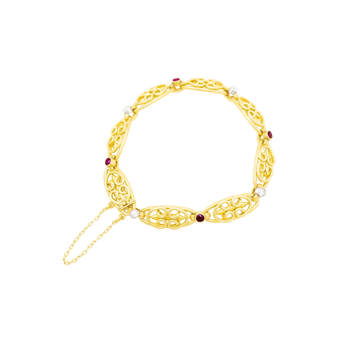 Bracelet Maille en or jaune, platine, rubis et diamants - Castafiore