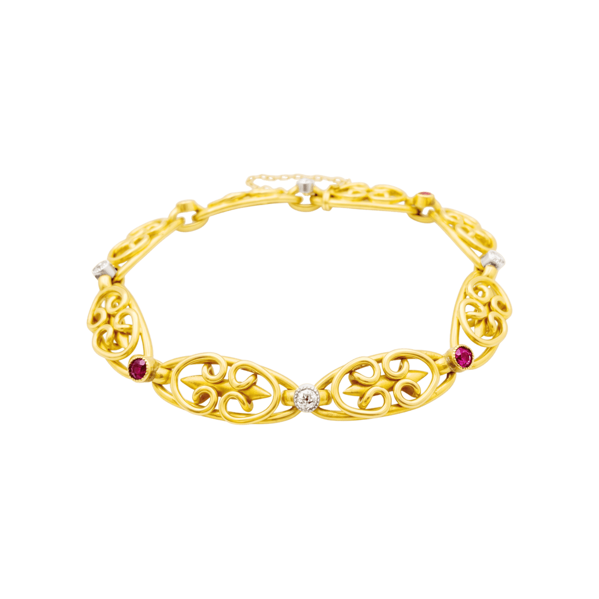 Bracelet Maille en or jaune, platine, rubis et diamants - Castafiore