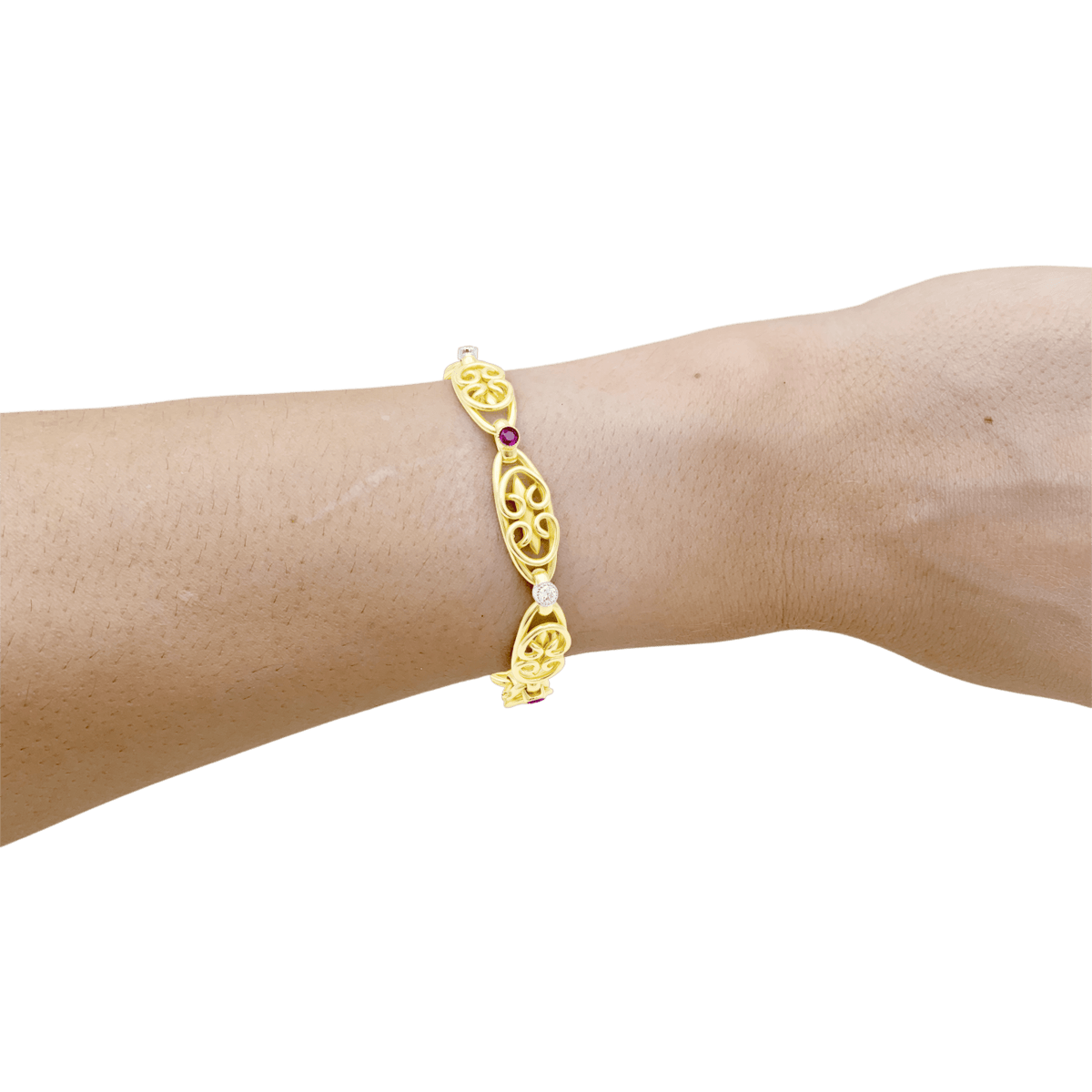 Bracelet Maille en or jaune, platine, rubis et diamants - Castafiore
