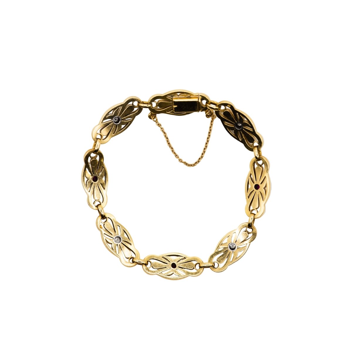 Bracelet Maille en or jaune, rubis et diamants