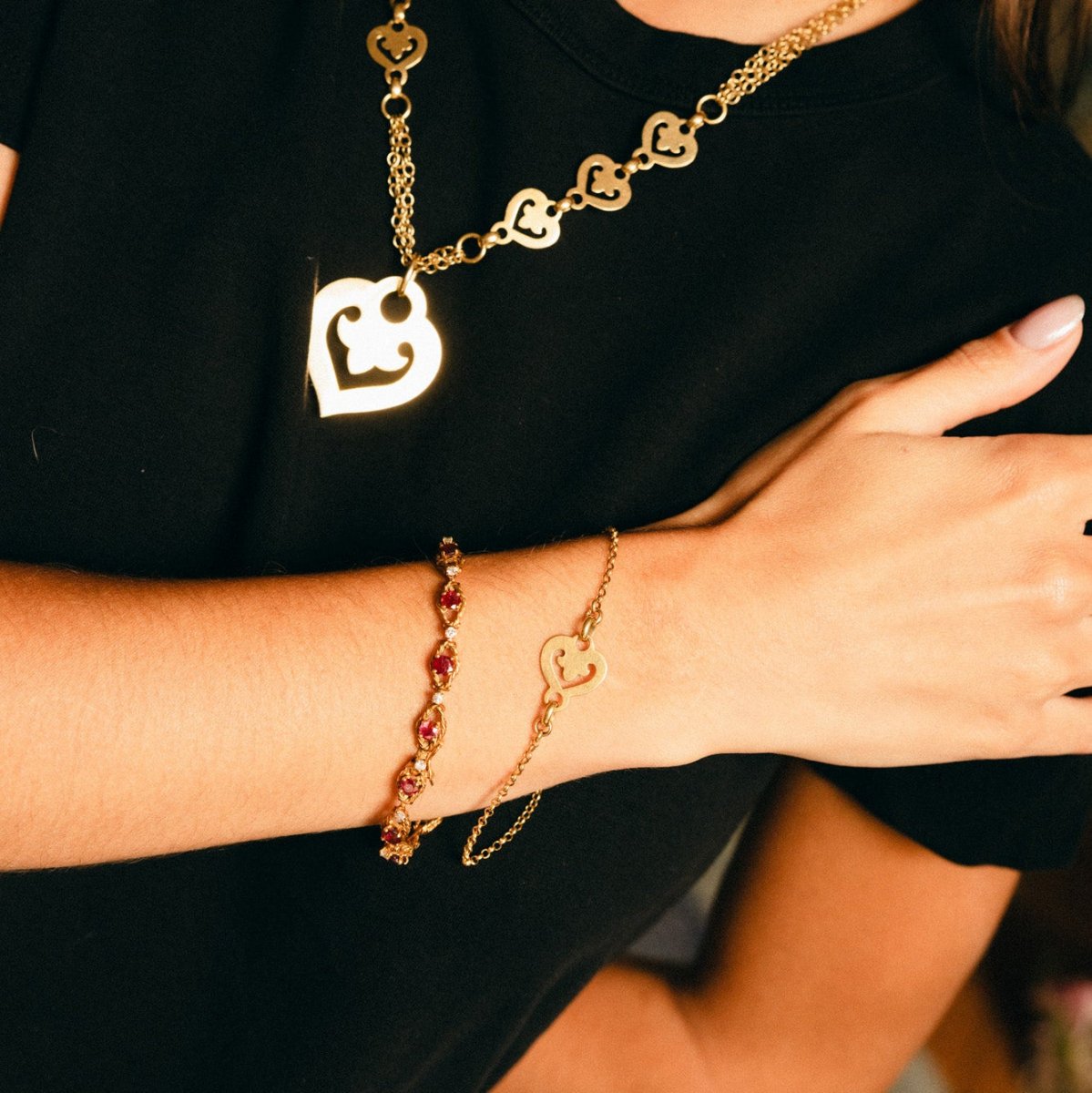 Bracelet Maille en or jaune, rubis et diamants - Castafiore