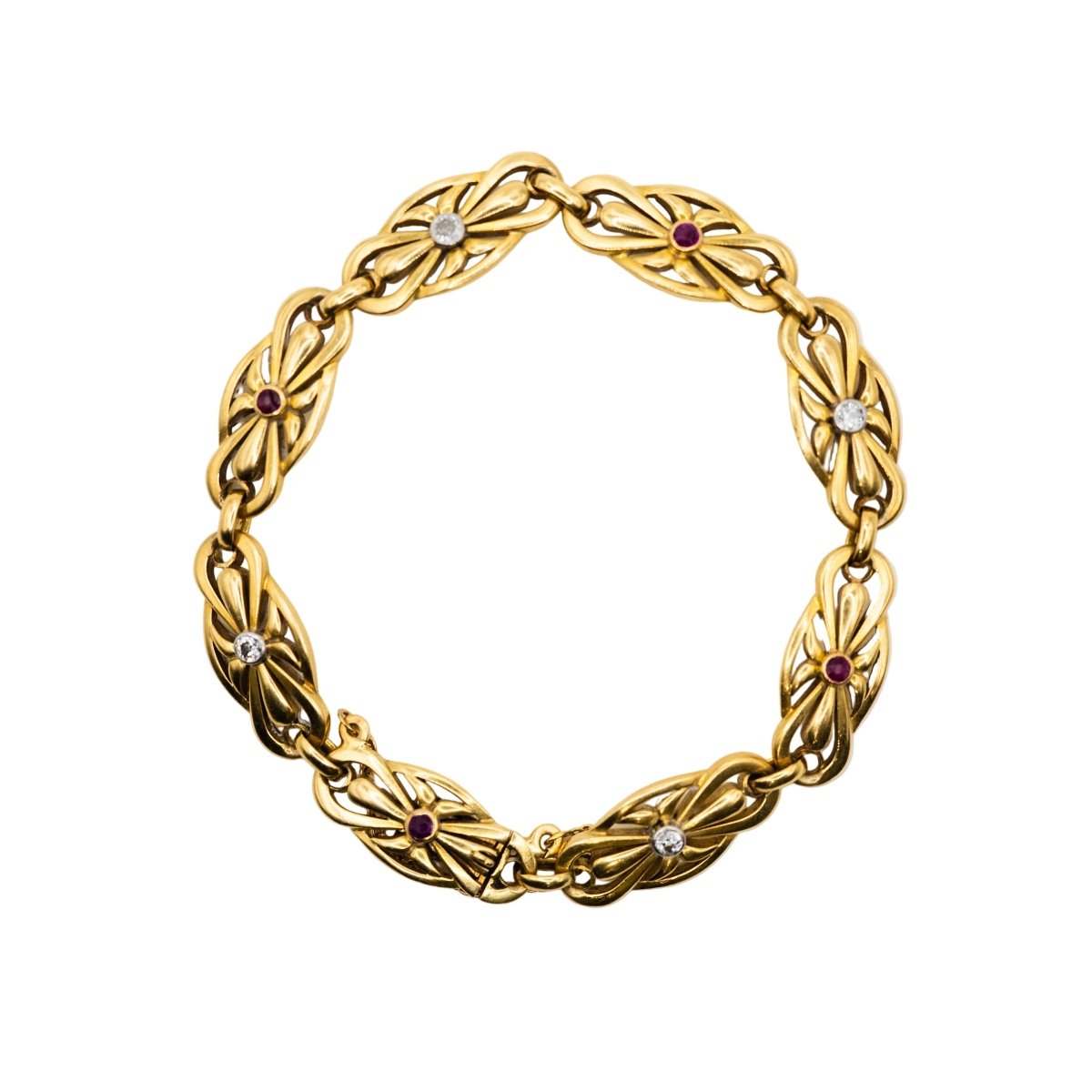 Bracelet Maille en or jaune, rubis et diamants - Castafiore