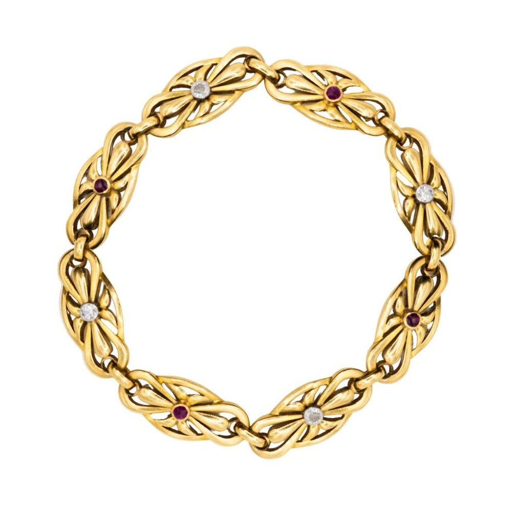 Bracelet Maille en or jaune, rubis et diamants - Castafiore