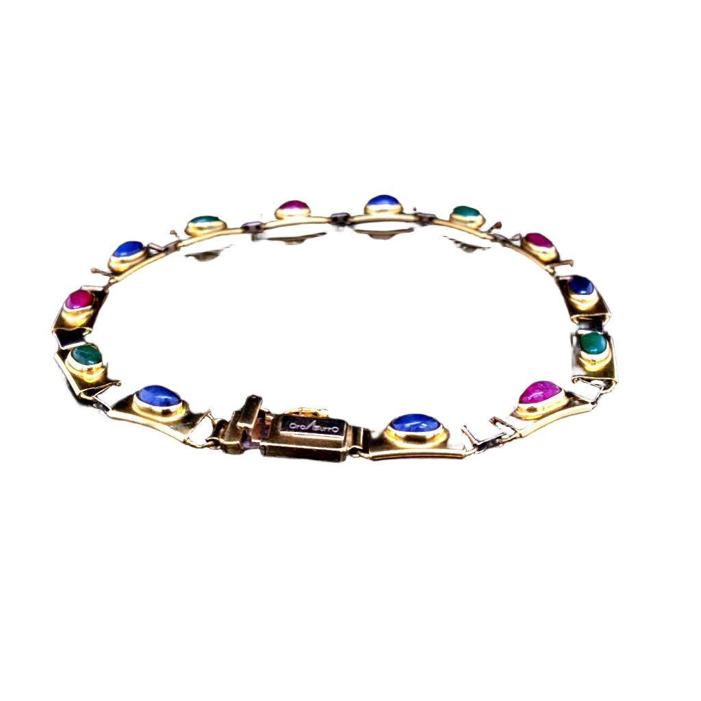 Bracelet Maille en or jaune, saphirs, émeraudes et rubis - Castafiore