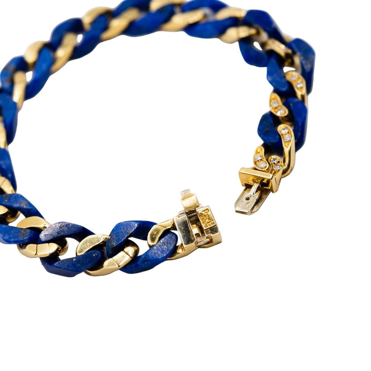 Bracelet Maille FRED en or jaune, lapis - lazuli et diamants - Castafiore