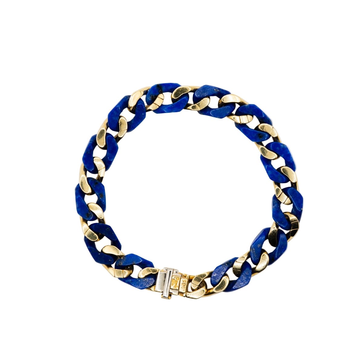 Bracelet Maille FRED en or jaune, lapis - lazuli et diamants - Castafiore