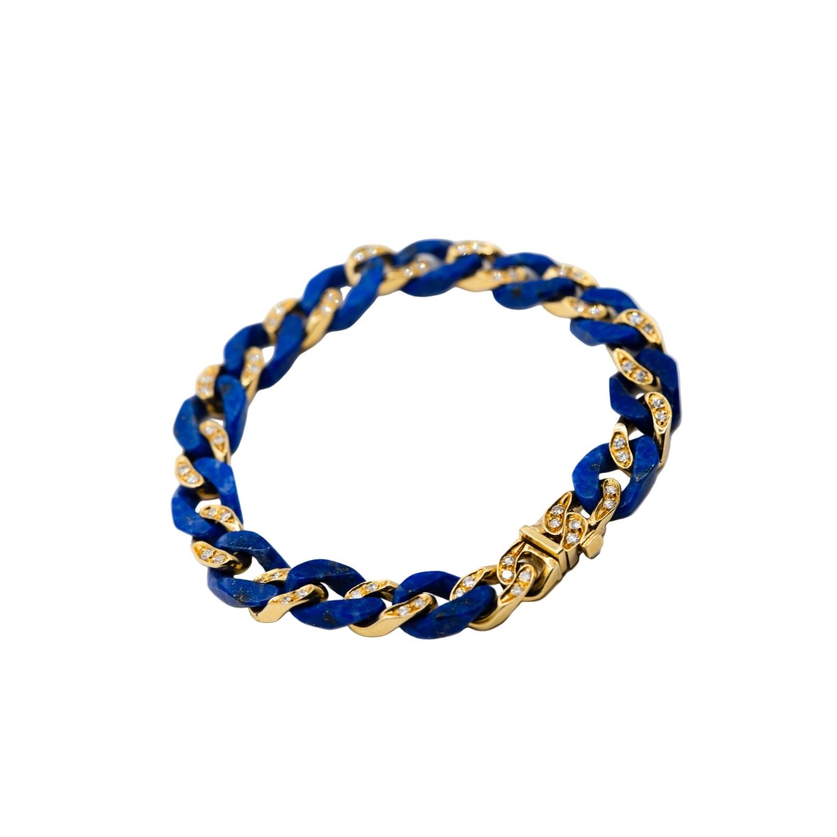 Bracelet Maille FRED en or jaune, lapis - lazuli et diamants - Castafiore