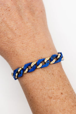 Bracelet Maille FRED en or jaune, lapis - lazuli et diamants - Castafiore
