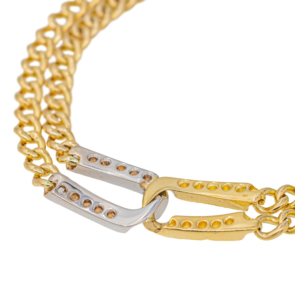 Bracelet Maille Gourmette en Or jaune, Or blanc et Diamant - Castafiore