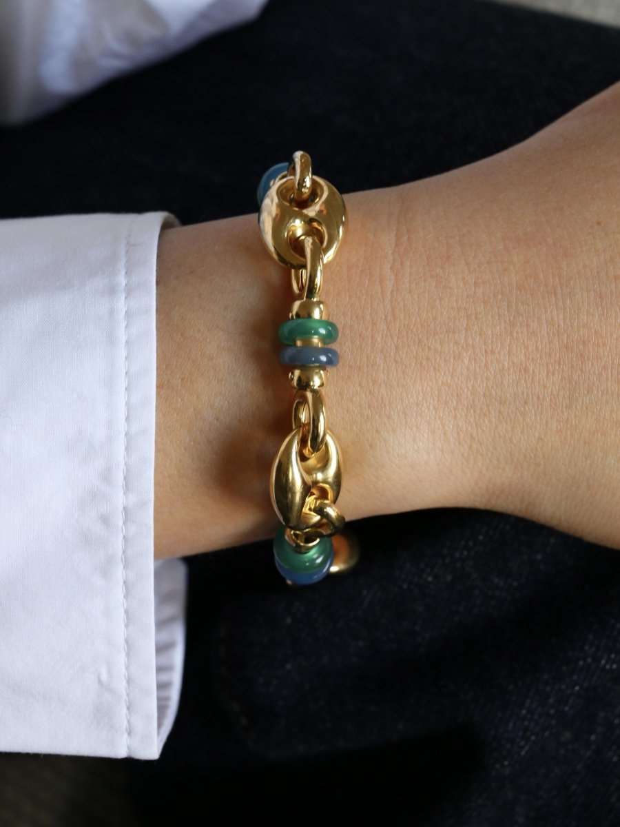 Bracelet maille grain de café or jaune agate - Castafiore