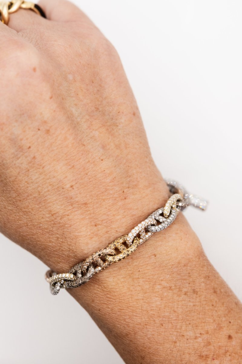 Bracelet Maille HERMÈS "Chaîne d'ancre" en or blanc, or jaune, or rose et diamants - Castafiore