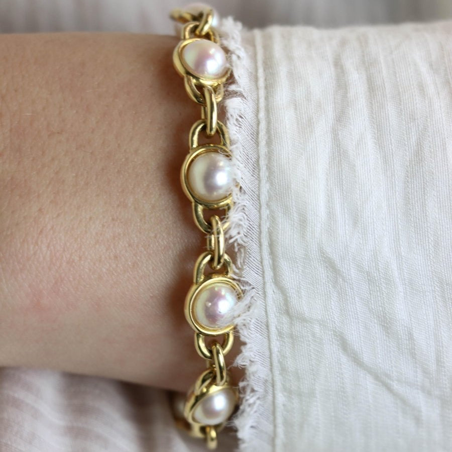Bracelet Maille vintage or jaune perles Akoya - Castafiore