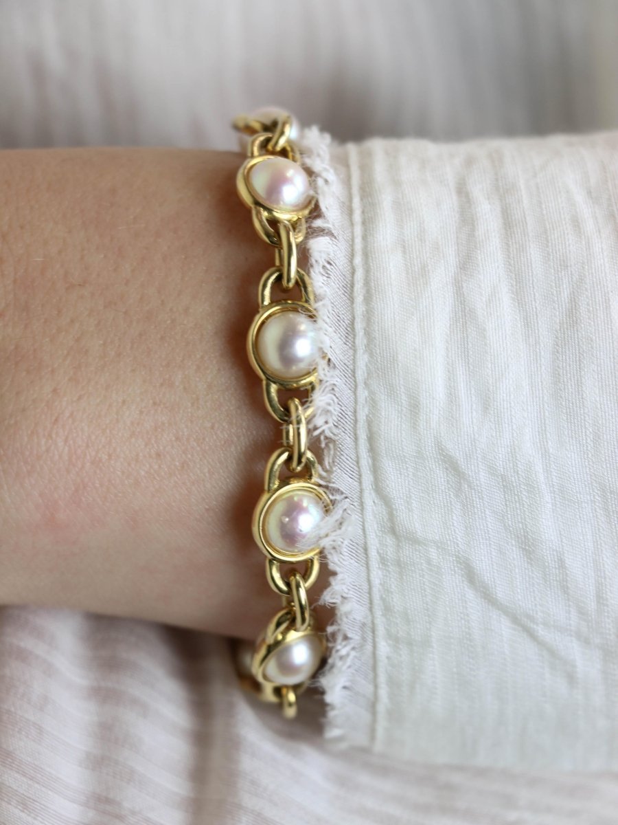 Bracelet Maille vintage or jaune perles Akoya - Castafiore