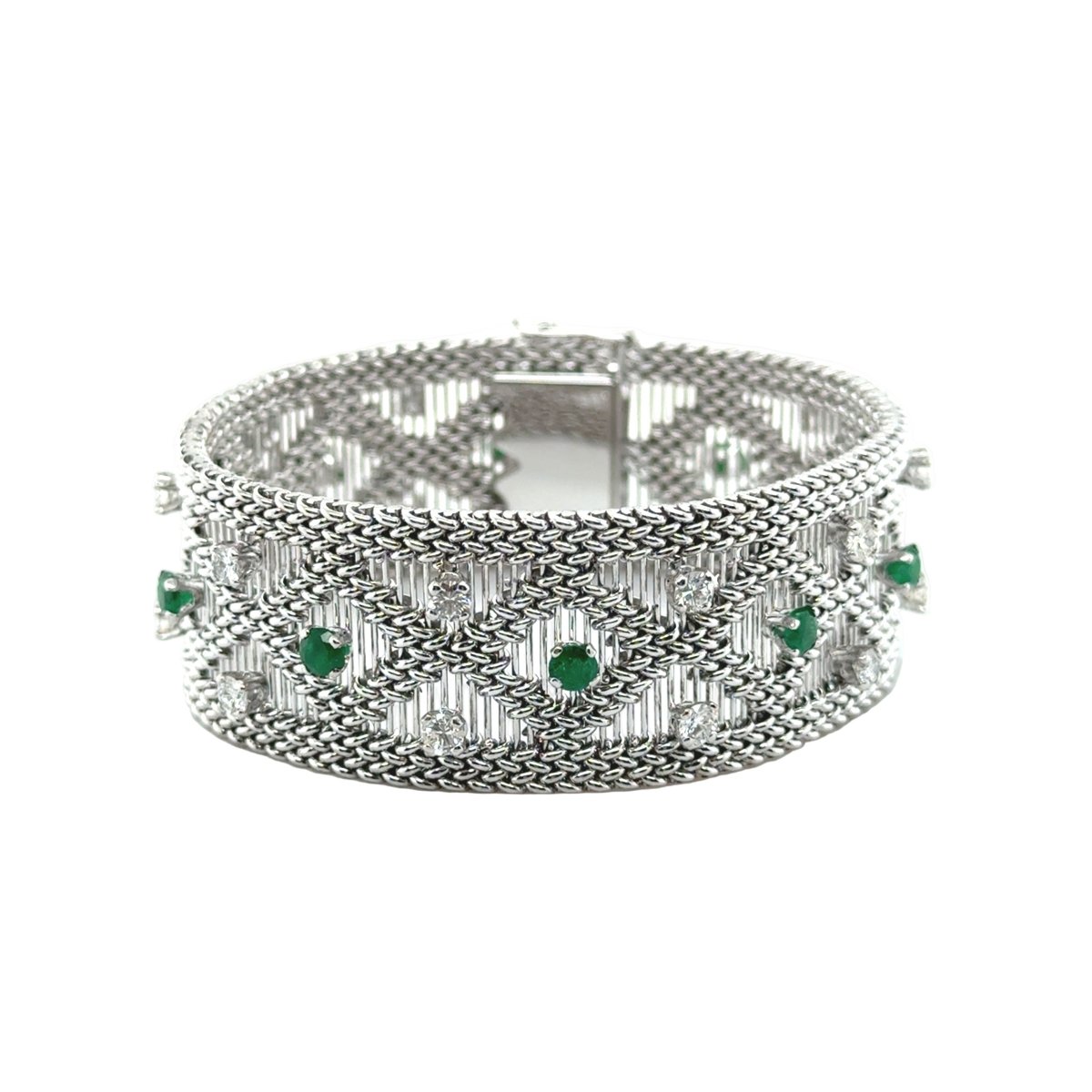 Bracelet Manchette en or blanc, émeraudes et diamants