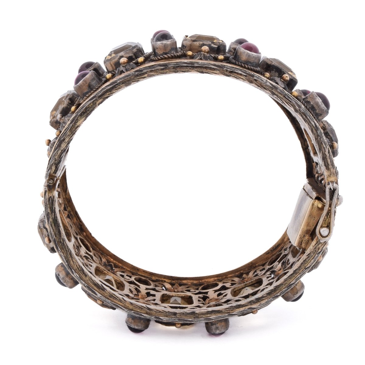 Bracelet Manchette en or jaune, argent, béryls et grenats - Castafiore