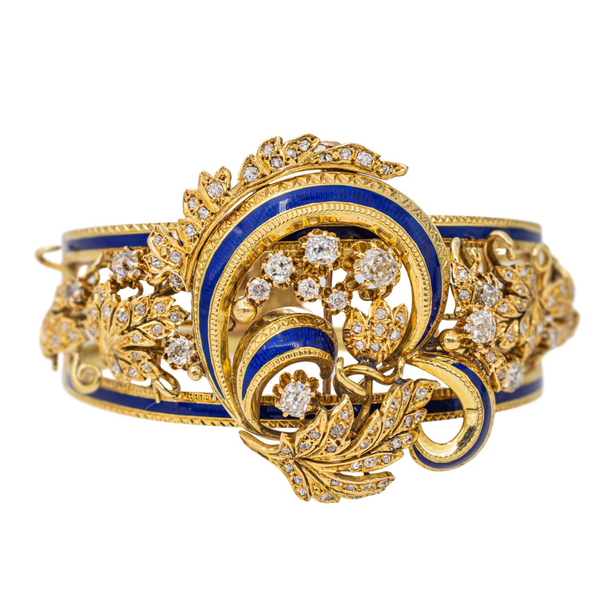 Bracelet Manchette en or jaune, émail et diamant - Castafiore