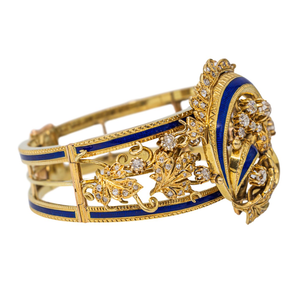 Bracelet Manchette en or jaune, émail et diamant - Castafiore
