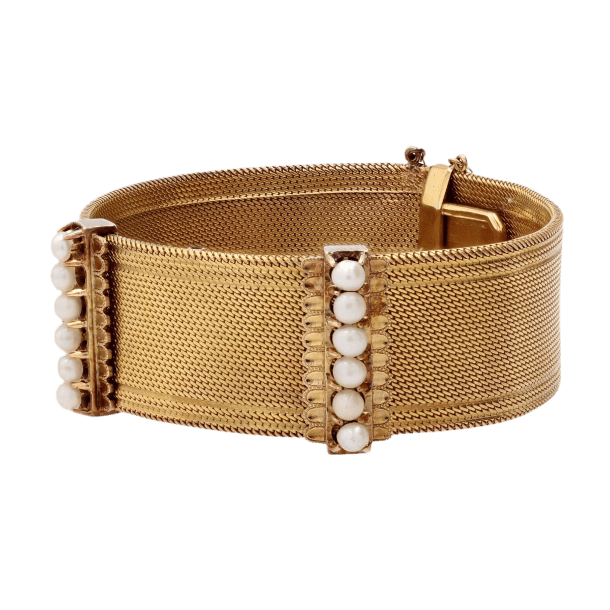 Bracelet Manchette en or jaune et perles - Castafiore