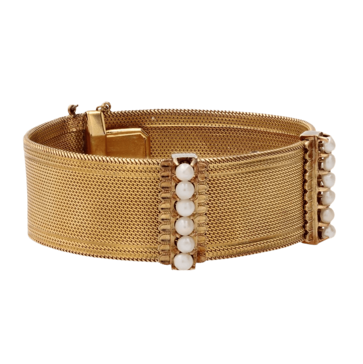 Bracelet Manchette en or jaune et perles - Castafiore