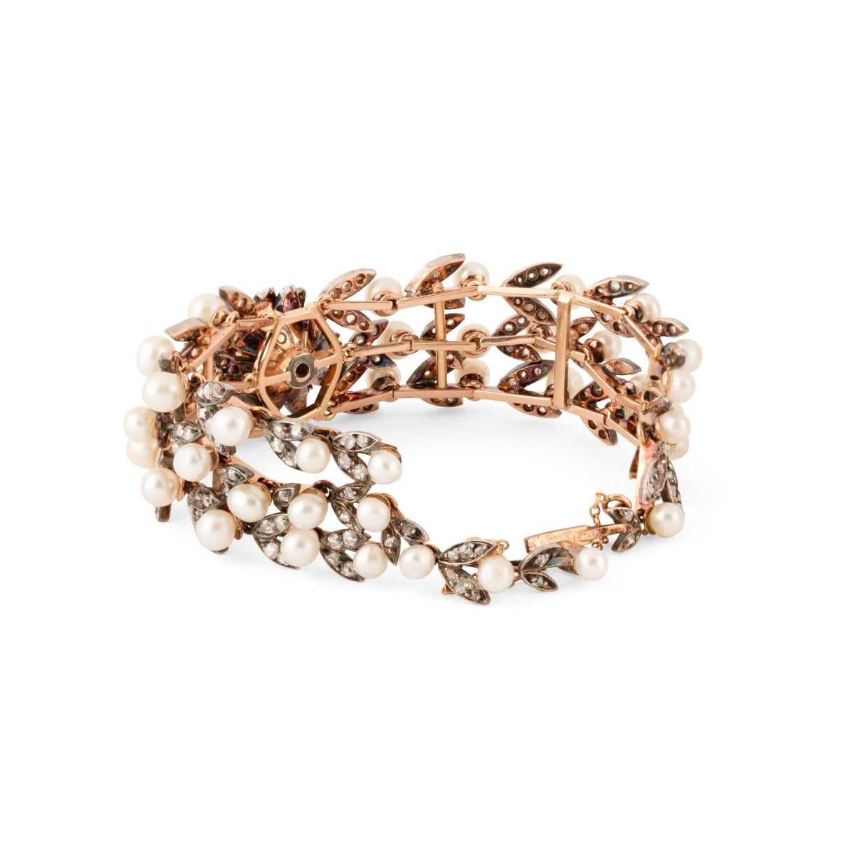 Bracelet Manchette en or jaune perles et diamants - Castafiore