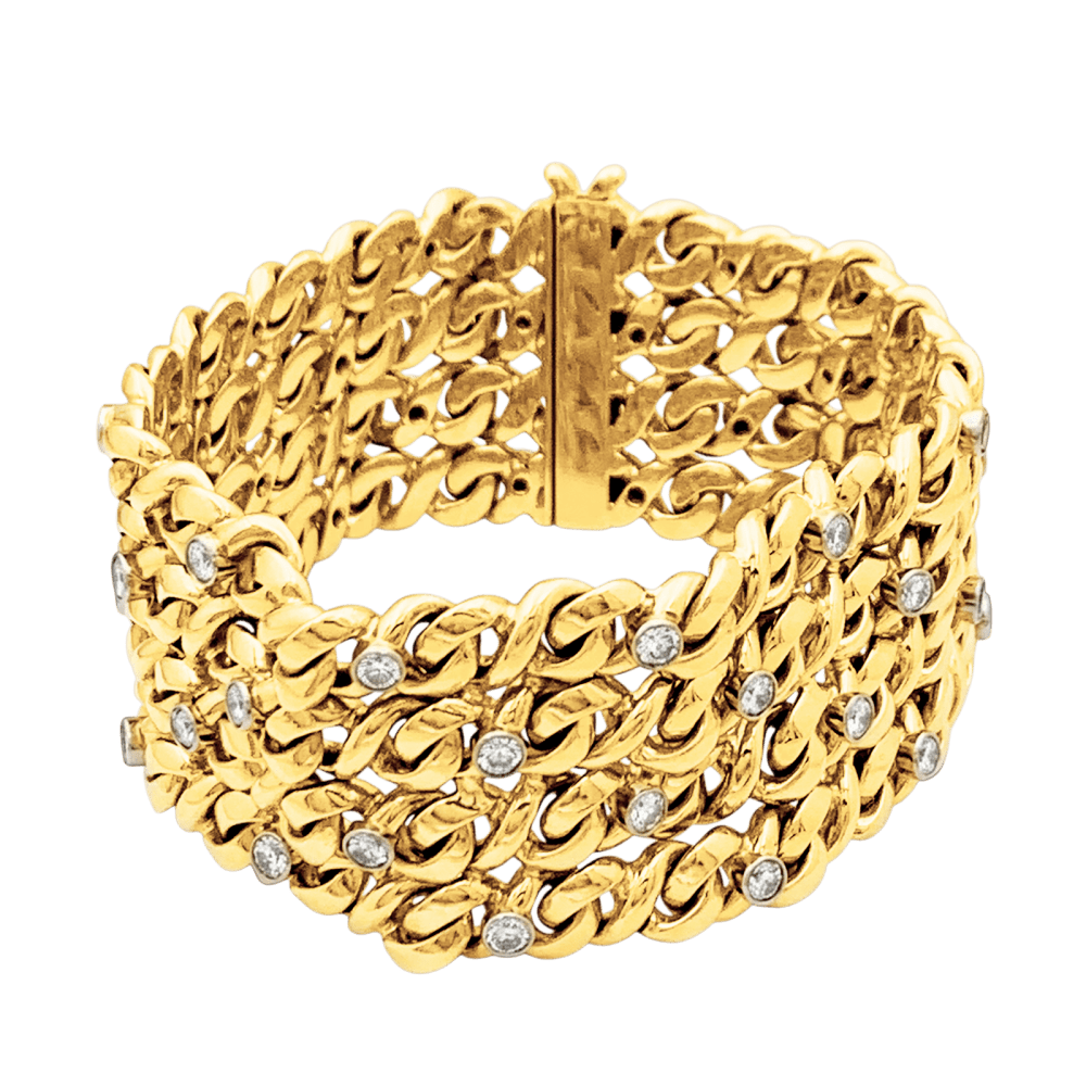 Bracelet Manchette en or jaune, platine et diamants - Castafiore