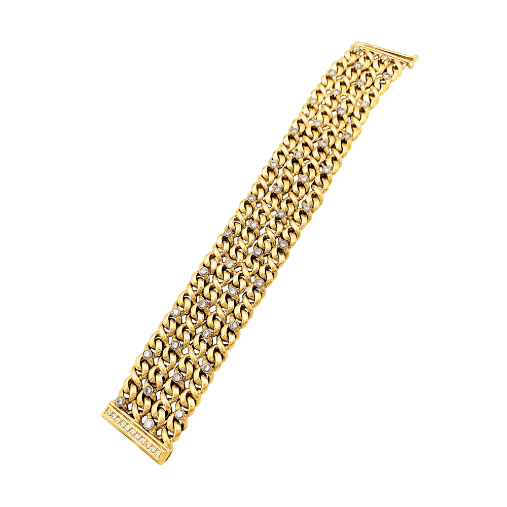 Bracelet Manchette en or jaune, platine et diamants - Castafiore