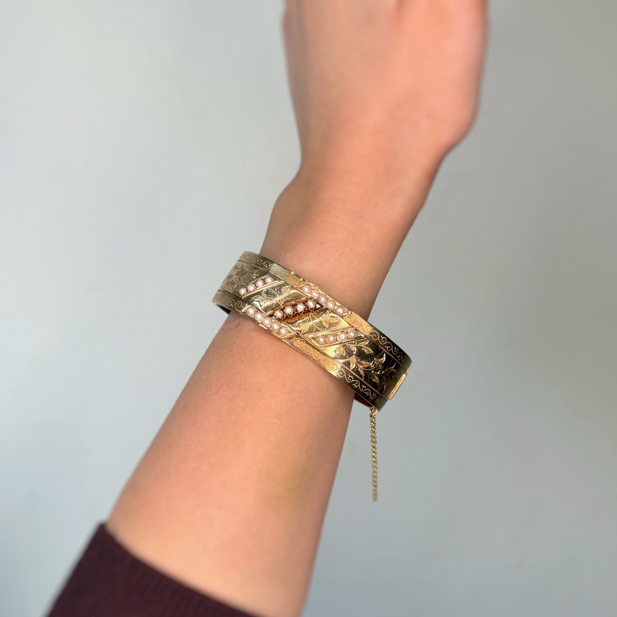 Bracelet Manchette Esclave - Or jaune & Demi - perles - Castafiore