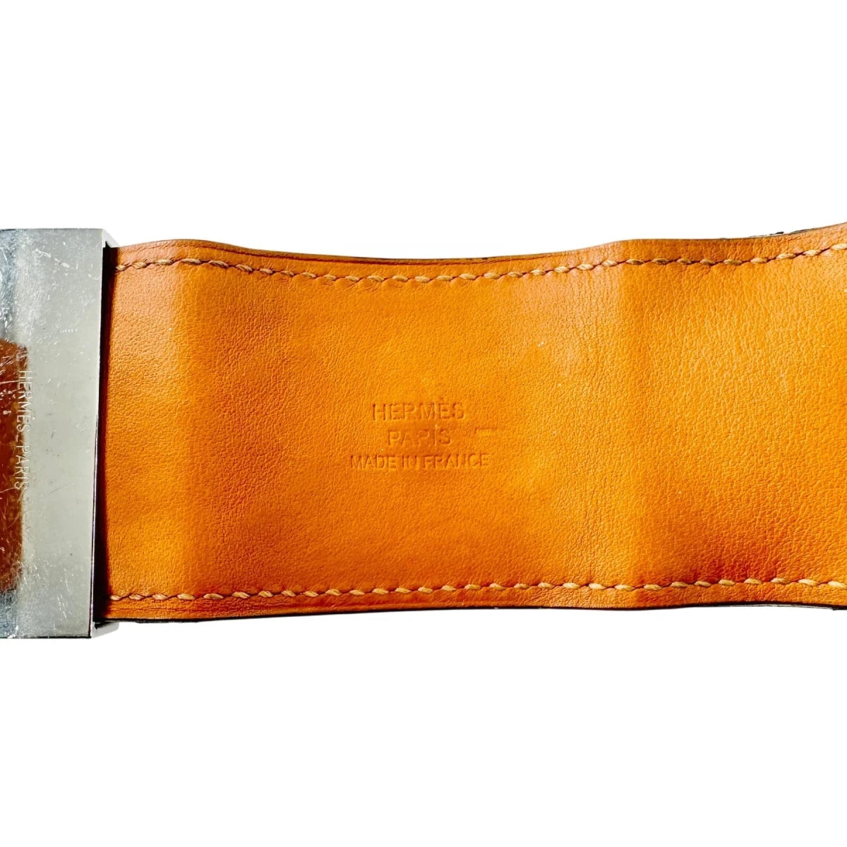 Bracelet Manchette HERMÈS "Collier de chien" en cuir et acier - Castafiore